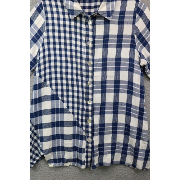 Soft Surroundings Blue White Plaid Button-Up Top-Medium/Petite - Picture 2 of 12